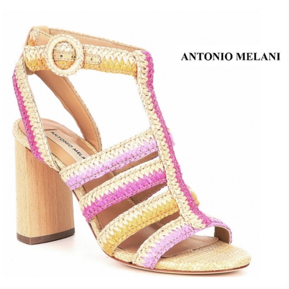 Antonio Melani Gwindolin Raffia T-Strap Dress Sandals In Pink Combo (7.5)